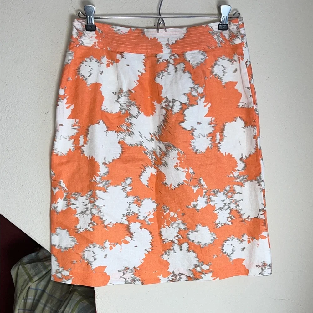 Chic Orange‎ and White Linen/Cotton Pencil Skirt 8